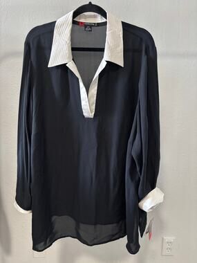 Sandra King Silk Top / Blouse Plus Size 24 Black Beige New